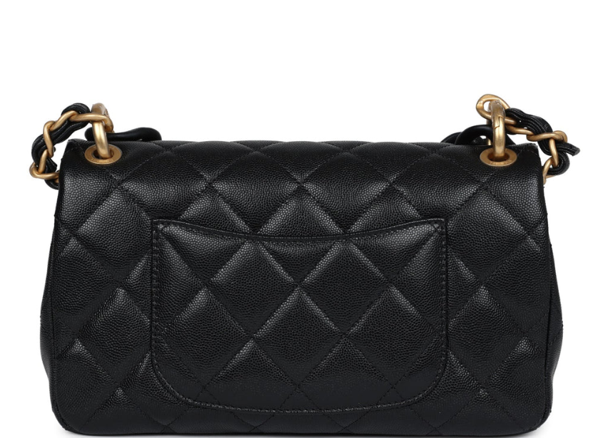 Chanel Medium Top Handle Flap Black Caviar Brushed Gold Hardware