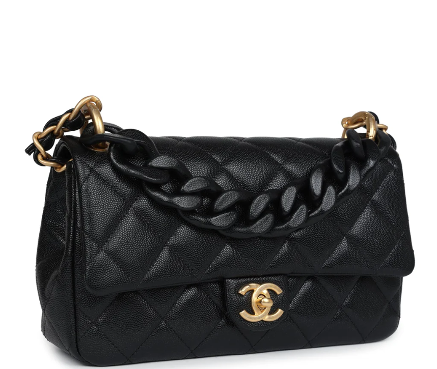 Chanel Medium Top Handle Flap Black Caviar Brushed Gold Hardware