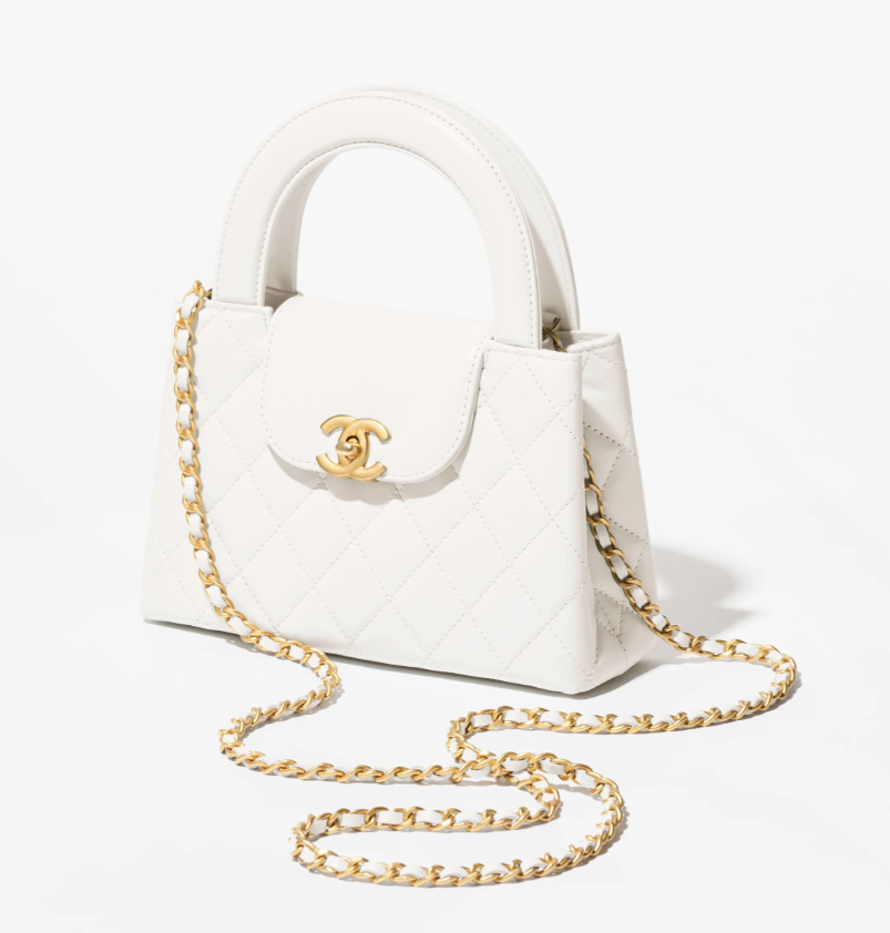 Chanel Mini Shoping bag Shiny Crumpled Calfskin & Gold-Tone Metal White