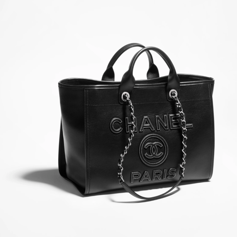 Chanel Tote Bag Calfskin & Silver Metal Black