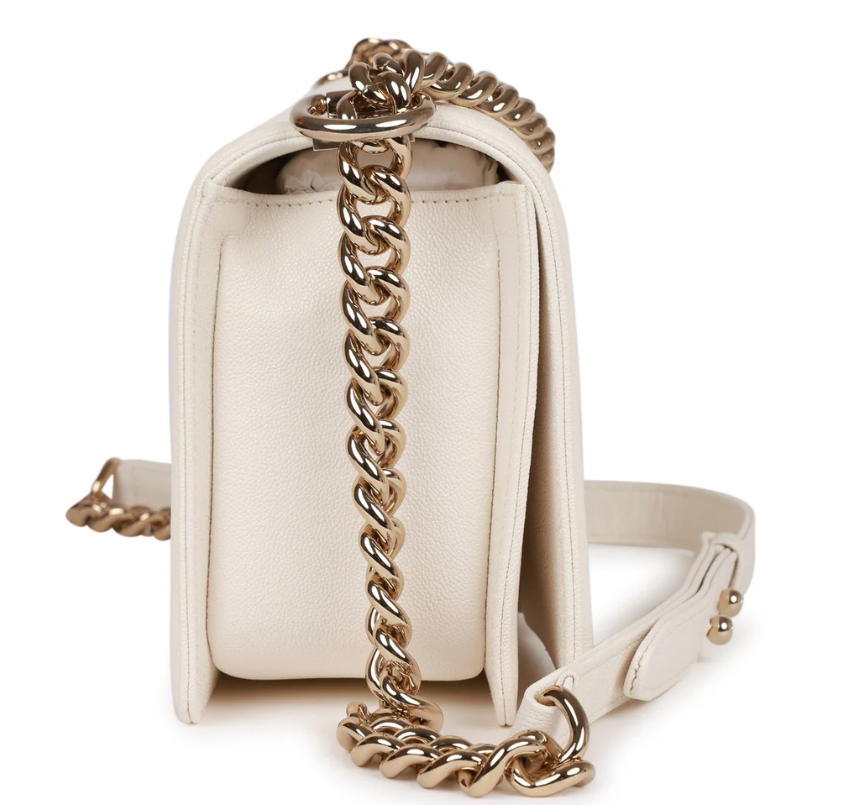 Chanel Medium Boy White Chevron Caviar Light Gold Hardware