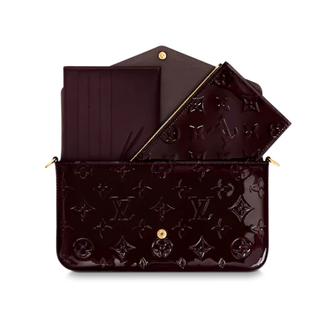 New Louis Vuitton Amarante Red LV Monogram Vernis Mini Pochette Clutch Bag